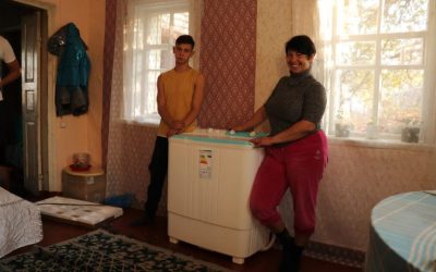 Washing machine and winter shoes for family that has nothing