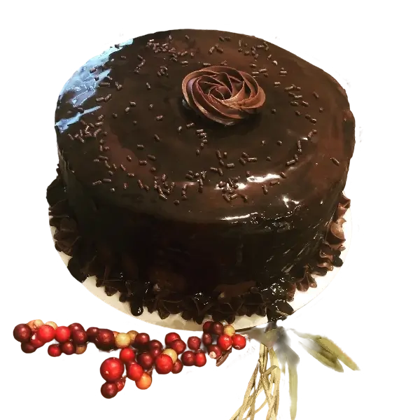 A frosted chocolate cake from Kind House Ukraine Bakery.