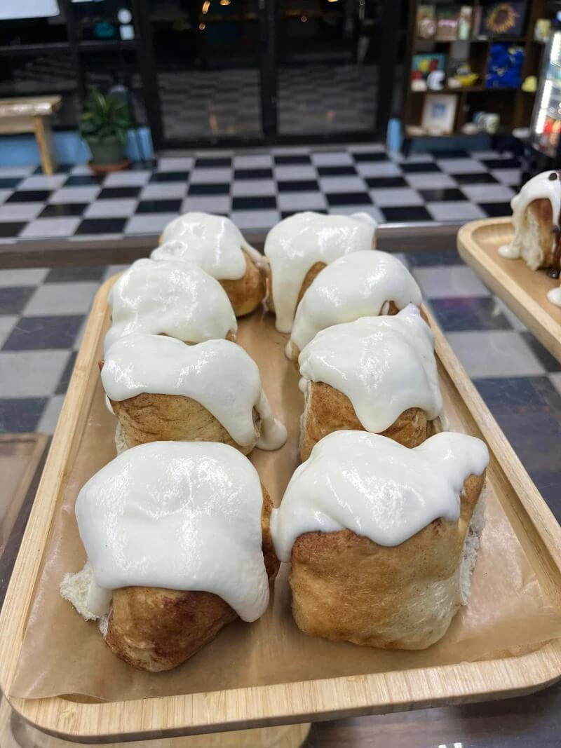 Tray of cinnamon rolls at Kind House Ukraine Bakery in Amarillo, TX.