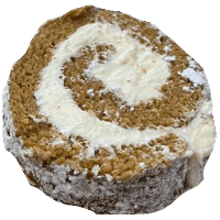 A single piece of a pumpkin roll from Kind House Ukraine Bakery.